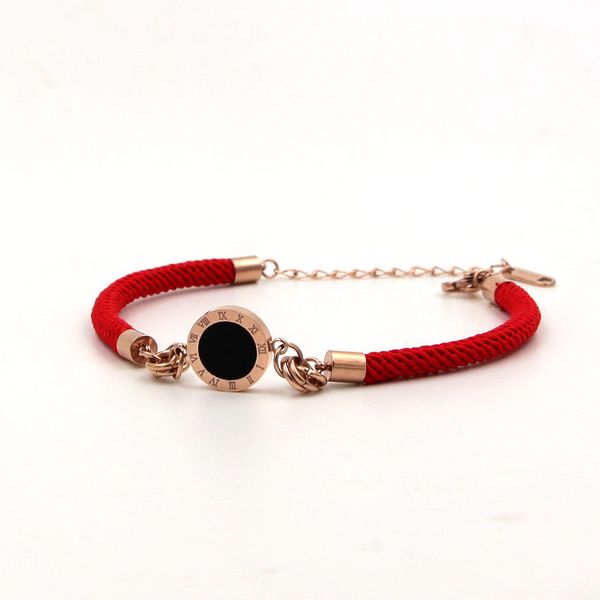 

h14-203a fashion red rope black double sided shell roman numeral rose gold bracelet chaoren titanium steel hand ornament, Silver