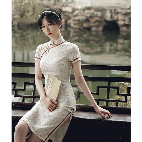 

ethnic clothing women's retro qipao modern girl short sleeve chinese style split cheongsam dresses female 2021 summer elegant dress, Red
