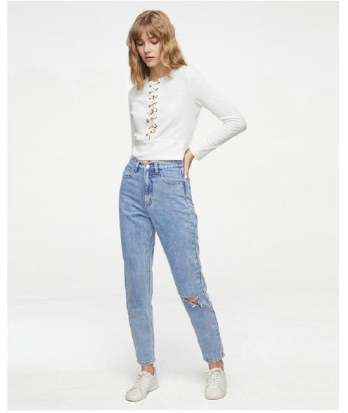 

women's jeans european and american loose casual pants trousers high waist boyfriend, Blue
