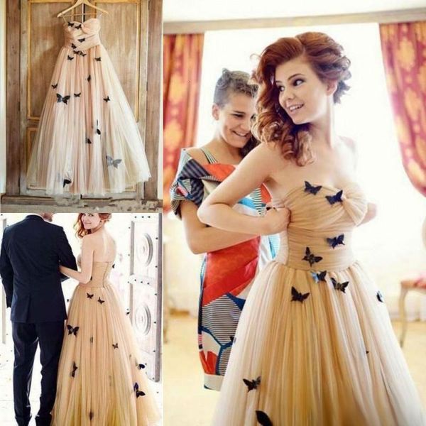 

real image long floor tulle prom dresses sweetheart back formal evening party gowns with black butterflies a line vestidos