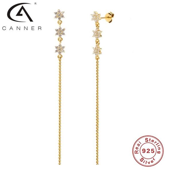 

earrings for women ins snowflake chain 100% real 925 sterling silver piercing stud fine jewelry pendientes, Golden;silver