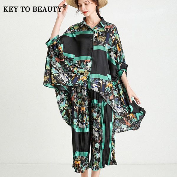 

beauty women two piece suit three quarter sleeve lapel collar calf-length pants hit color 2021 summer fashion ktb416 women's, White