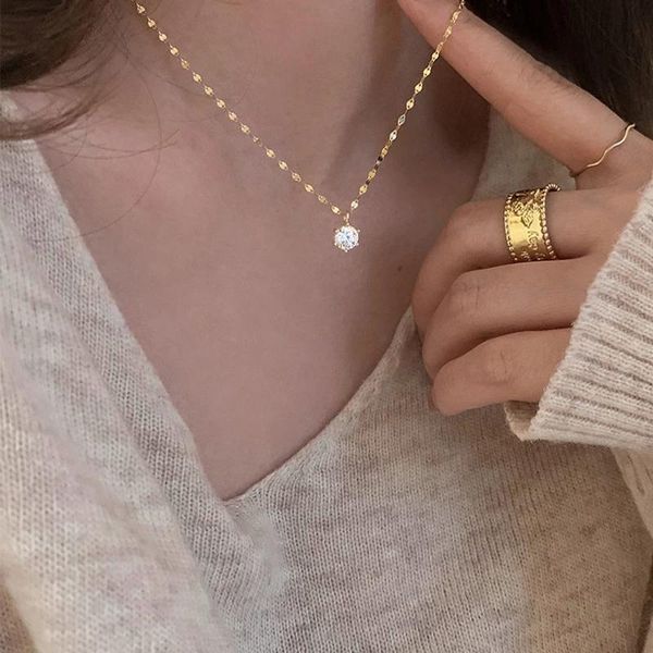 

chains aomu fashion romantic gold silver color crystal inlaid necklace classic personality thin long clavicle chain for women gift