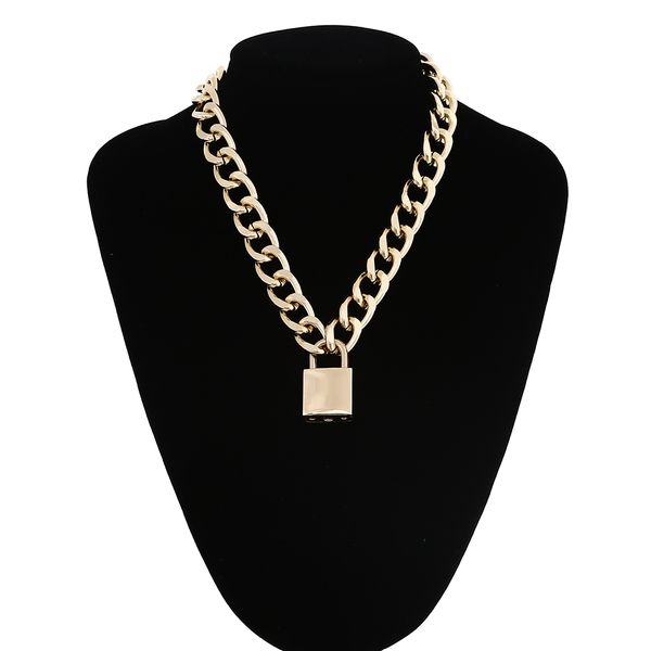 

vintage chunky thick link chain necklace for women gold color padlock couple pendants on neck fashion jewelry gifts, Silver