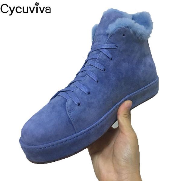 

boots real suede leather ankle for women fur sneakers shoes winter comfort casual lace up wool short, Black
