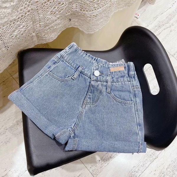 

shorts 2021 summer kids clothes girls jeans casual 100% cotton high waist button denim short pants baby girl trousers for 2-7y, Black