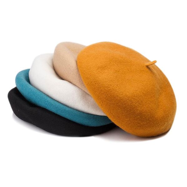 

berets autumn winter hat for women pure wool plain solid colors artist painter caps big head circumference warm elegant bonnet, Blue;gray