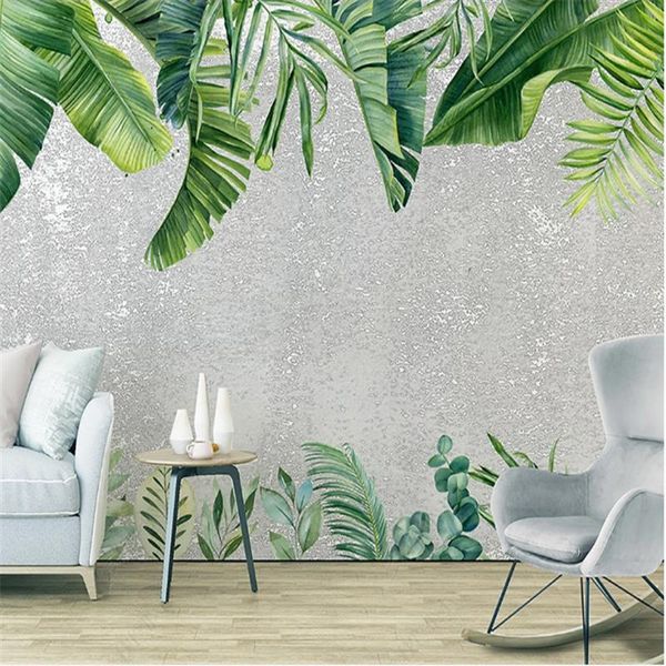 

nordic mural wallpapers for living room tropical plant banana leaf green plants leafs tv background wall paper home decor