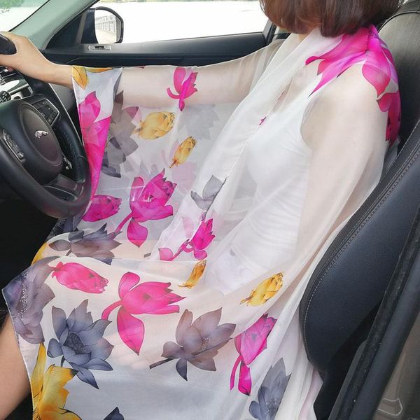 

scarves fashion wild summer print silk scarf oversized chiffon women pareo beach cover up wrap sarong sunscreen long cape, Blue;gray