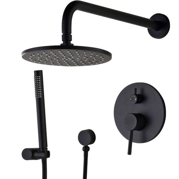 

brass black bathroom shower set 8-12" rianfall head faucet wall mounted arm diverter mixer handheld sets