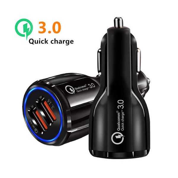 Quick Charge 3.0 Caricabatteria da auto Doppia porta USB Adattatore rapido per accendisigari per Xiaomi iPhone Samsung Tablet