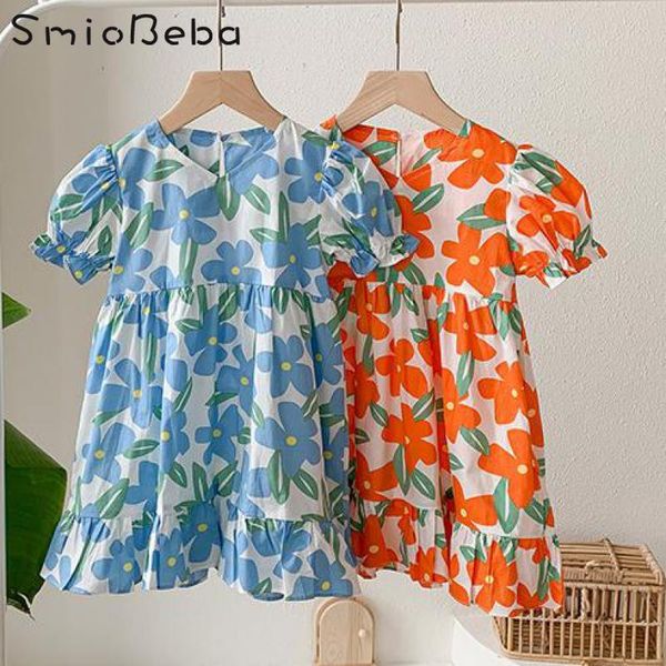 

girl's dresses 2021 korean children's clothing flower dress orange floral printed cotton skirt princess party & birthday, Red;yellow