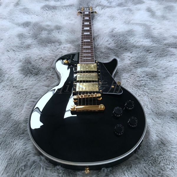 

black color electric guitar made in china mahogany wood body 22 fret three pickups