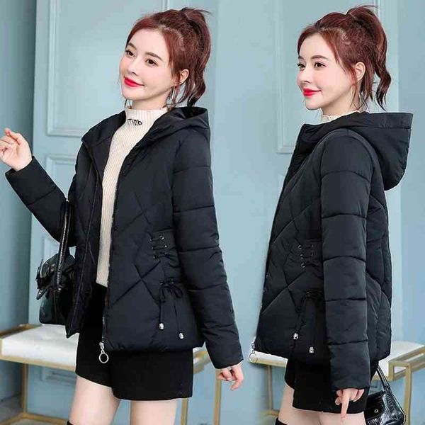 

women's wool & blends women winter down jacket slim parka quilted thicken warm hooded female cotton-padded short coat basic outerwear f, Black