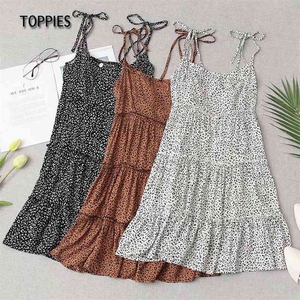 

summer camisole dress leopard sundress woman sleeveless mini ruffles blouses 210421, Black;gray