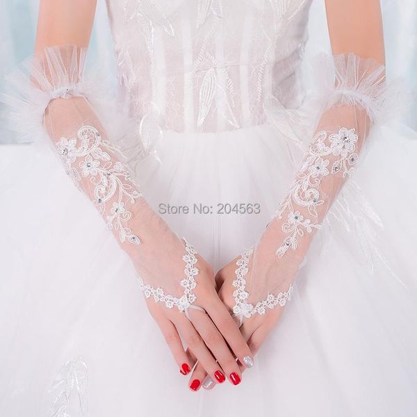 

bridal gloves stunning wedding party fingerless tulle lace, White