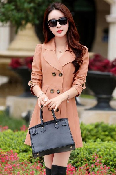 

women's trench coats 2021 casual 6 colors turn-down collar slim fit double breasted female coat spring khaki for women plus size 3xl 4x, Tan;black
