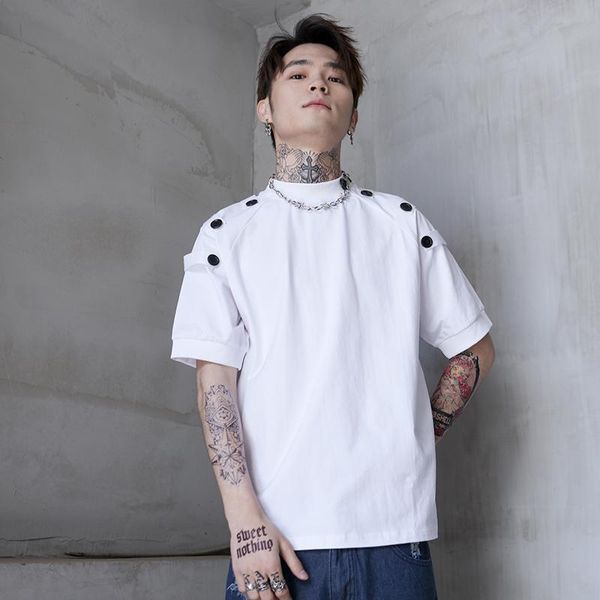 

men's t-shirts short sleeve t-shirt 2021 summer black and white half high neck slim fit large top, White;black