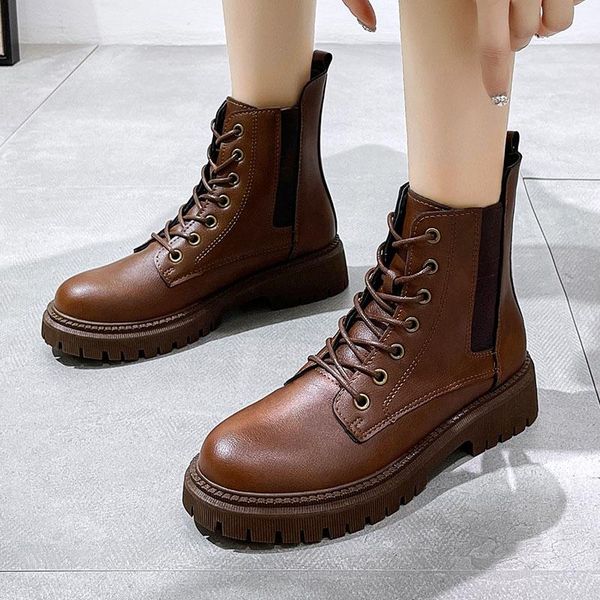 

boots cagilkzel 2021 autumn winter women shoes ankle thick-soled casual ladies botas de mujer, Black