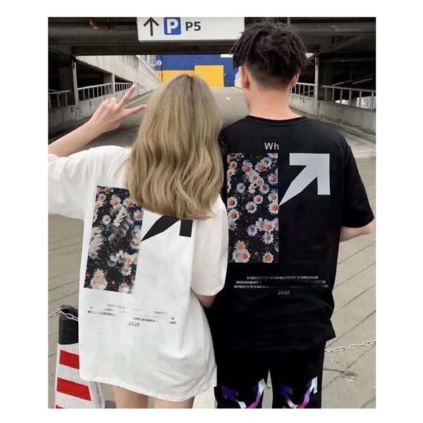 

letter t-shirt men off print short sleeve trendy summer ins tees fashion casual t shirts women clothes cool active sport run 2021, White