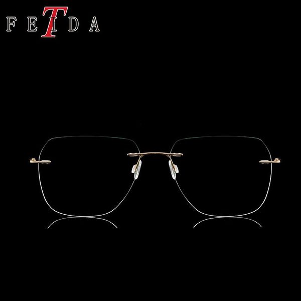 

fashion sunglasses frames pure titanium clear eyeglasses rimless optical prescription spectacle frame men women light eye glasses with hinge, Black
