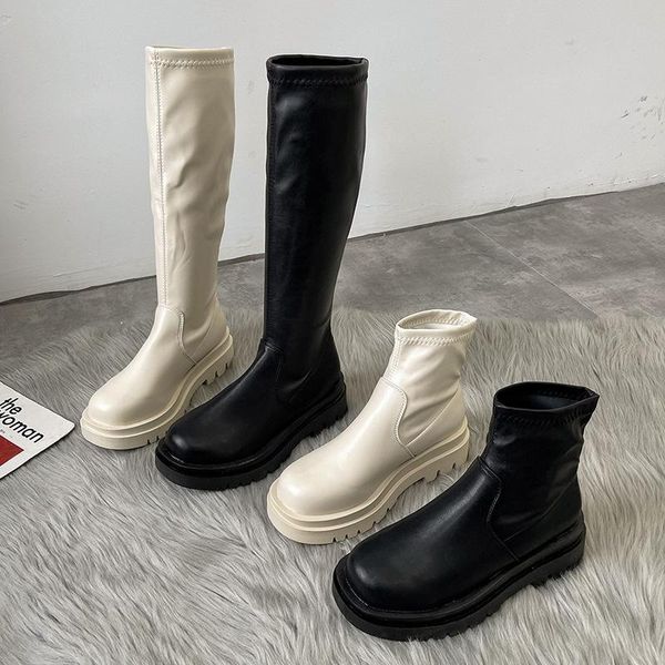 

boots long women's summer 2021 net red fashion versatile round end chimney anti slip high children's spring and, Black