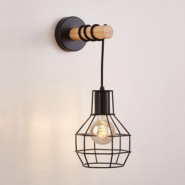 

wall lamp nordic wood vintage sconce light fixture e27 bedside retro industrial decor dining room bedroom