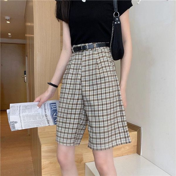

women's shorts large size loose retro checkered suit for spring and summer korean version of the high-waisted casual five-point, White;black