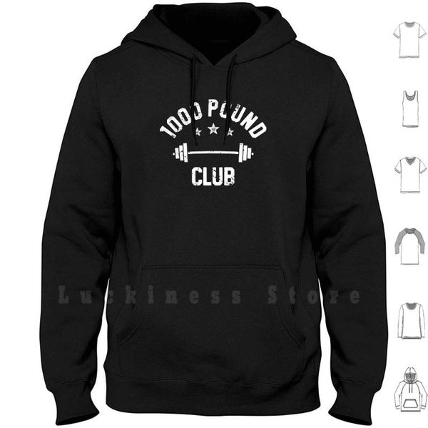 

men's hoodies & sweatshirts retro vintage 1000 pound club member , powerlifting hoodie long sleeve lb, Black