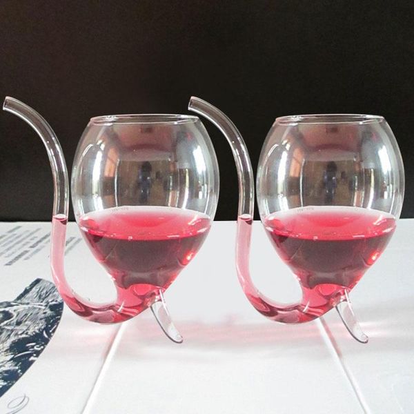 

red wine glass cups whiskey heat resistant sucking juice milk cup tea with drinking tube straw 1pc glasses