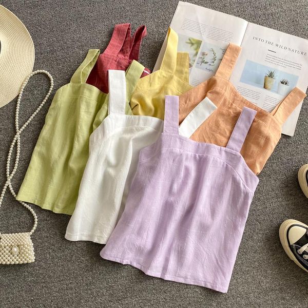 

summer crop off shoulder all-match slim fit camis for women sleeveless solid color fashion camisole women's tanks &, White