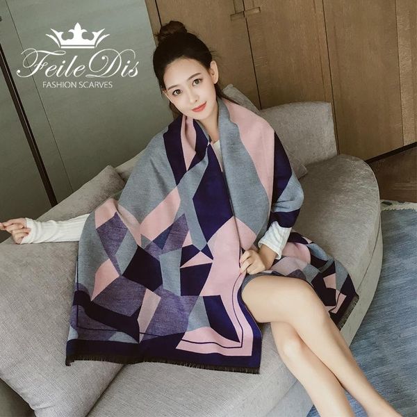 

scarves [feiledis]2021 warm scarf wool winter decoration travel aircraft decorative shawl fd144, Blue;gray