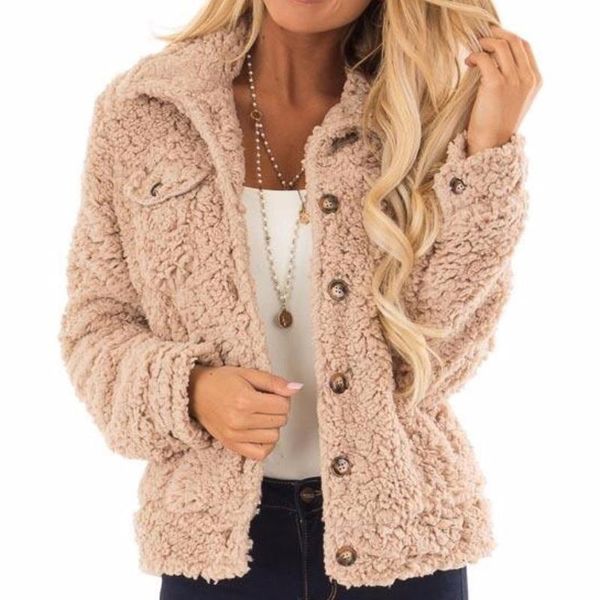 

women's fur & faux winter coat autumn long sleeve turn down collar casual outerwear soft jacket overcoat feminino d1tw, Black