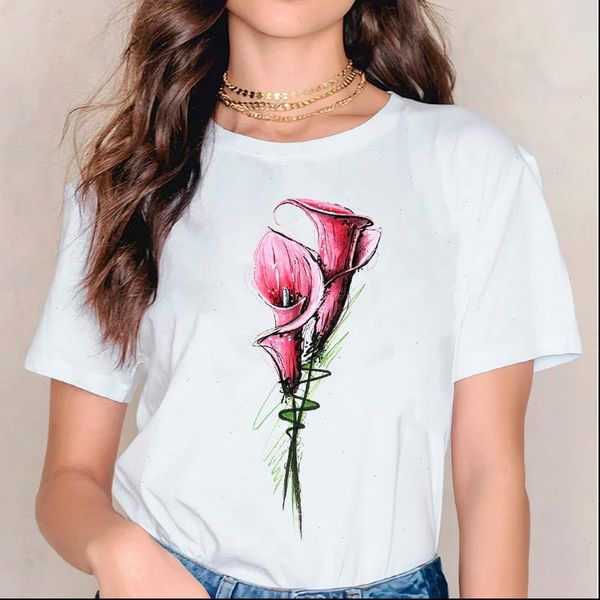 

print floral short sleeve womens t shirt summer autumn fashion 90s graphic tee, White