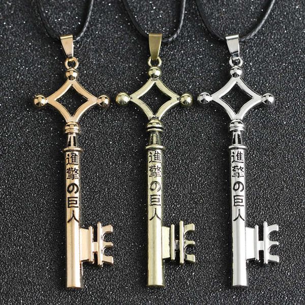 

attack on titan necklace eren key shingeki no kyojin pendant fashion vintage retro anime jewelry for men cosplay wholesale x0707, Silver