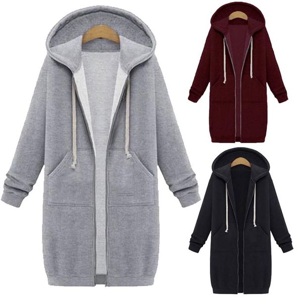 

women's hoodies & sweatshirts women cotton zip-up long hoodie winter japanese fashion 2021 oversize ladies pullovers warm pocket hooded, Black