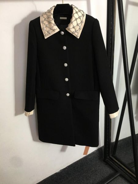 

women's trench coats 2021 luxury design fashion diamond single breasted long coat nail lapel loose sleeve dress, Tan;black