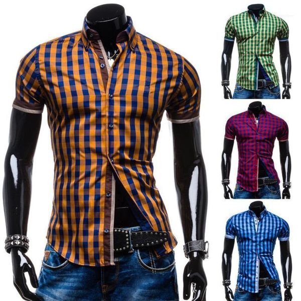 

men's casual shirts zogaa summer plaid short-sleeved shirt men clothing plus size multicolor fashion all-match personality1, White;black