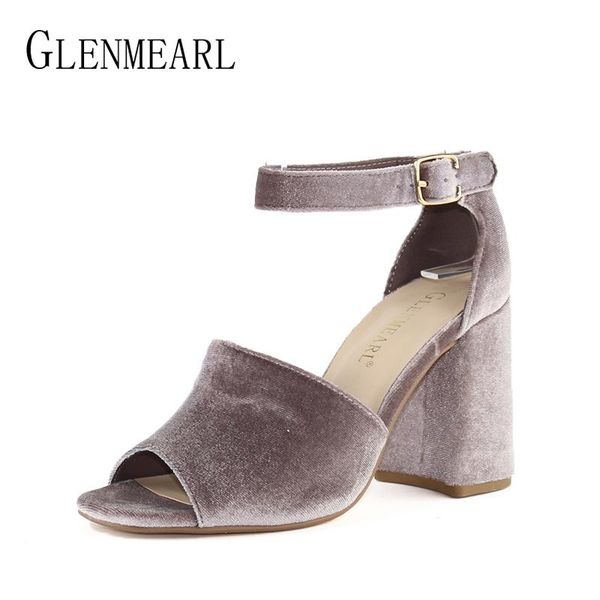 

brand women sandals high heels shoes summer retro ankle strap woman open toe chunky black party shoedo