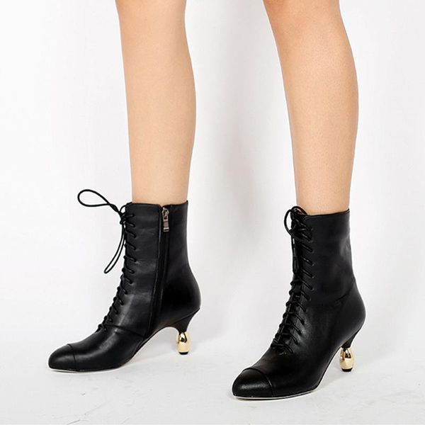 

boots european modern fashion runway show keep warm 6cm high strange heel chic nightclub lace up women ankle hl383 muyisexi, Black