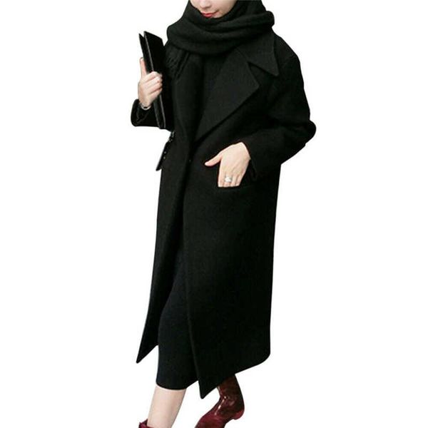 

women's wool & blends slim long women outwear parka overcoat coat lapel trench casual jacket, Black