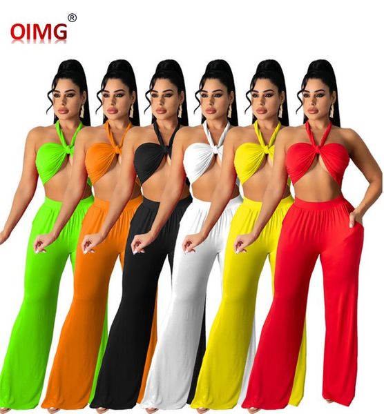 

women's two piece pants summer women beach suits plus size 2xl outfits strapless tank wide-leg solid color set sportswear 4876, White