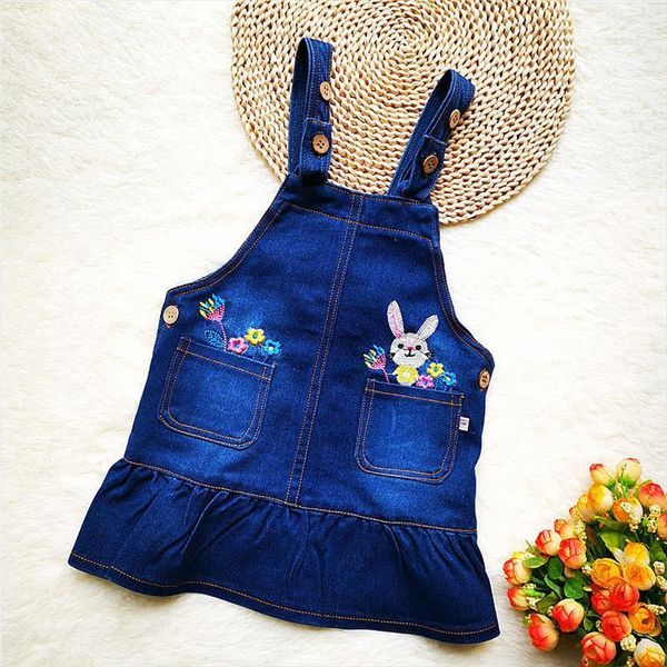 

kids denim jumpsuit children overalls jeans pants girls casual toddler cartoon trousers skirt, Blue