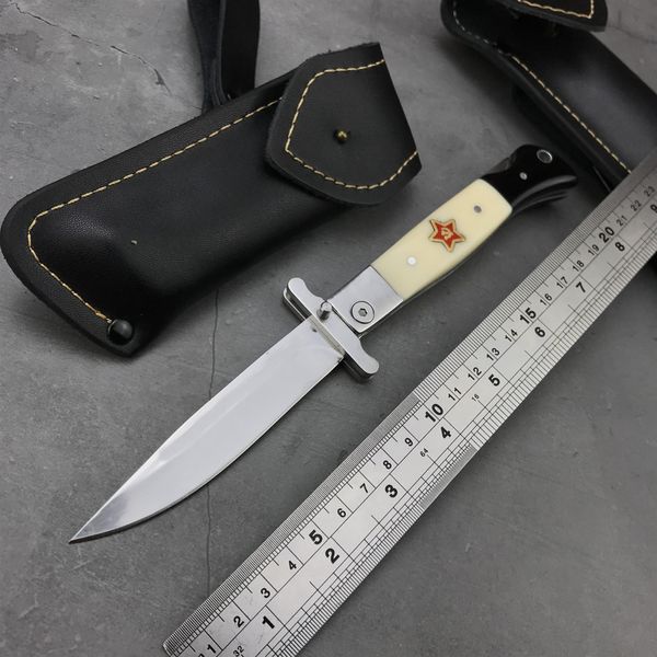 Nuovo arrivo Russo Finka NKVD KGB Coltello pieghevole manuale Tasca manico in ebano nero Lama 440C Finitura a specchio Caccia all'aperto Campeggio Coltelli da sopravvivenza Strumenti EDC