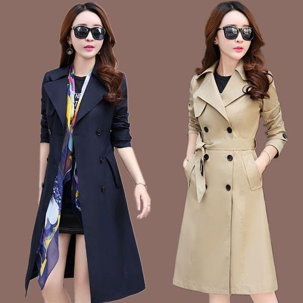 

women's trench coats women 2021 spring autumn chic coat casual female long outerwear loose overcoat with belt double-breasted windbreak, Tan;black