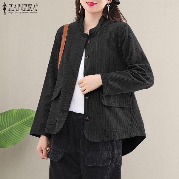 

women's jackets vintage single breasted cardigan oversize womens spring autumn coat zanzea fashion corduroy female korean o neck outwea, Black;brown