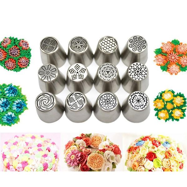 

cake tools stainless steel russia malaysia-mounted nozzle 12-piece set of flower-mounted baking mold