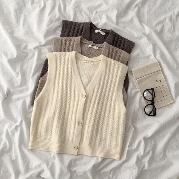 

women's vests itoolin sweater vest all-match winter in autumn 2021 jacket korean v-neck cardigan outer wear knitted, Black;white