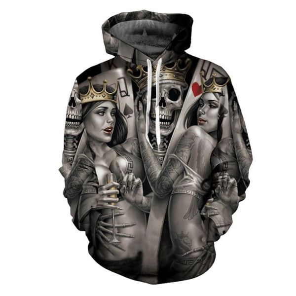 

women's hoodies & sweatshirts fashion skull poker 3d men women hoodie casual brand drop ship male jackets novelty steetwear, Black