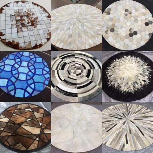 

patchwork round cowhide rug real leather cow fur mats circle carpet carpets